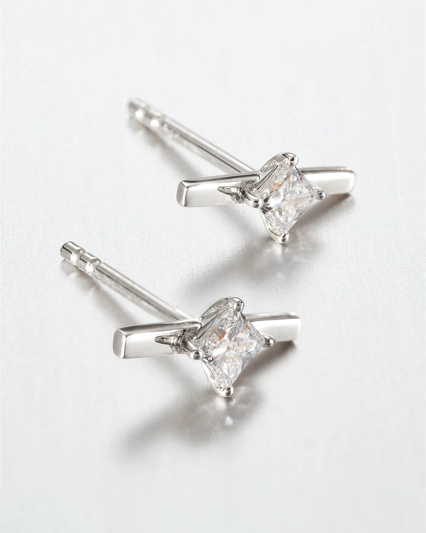 14K White Gold Lab Grown Diamond Bar Stud Earrings sold by JENNY BIRD