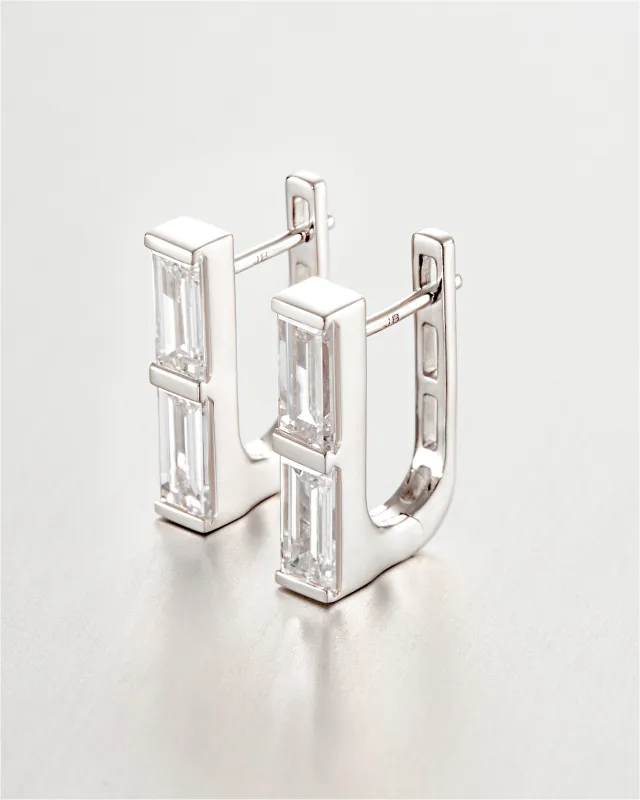 14K White Gold Lab Grown Diamond Stacked Baguette Huggie Earrings - 1.60 CTW made by JENNY BIRD