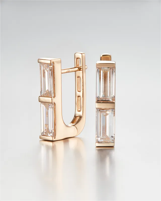 10K Gold Lab Grown Diamond Stacked Baguette Huggie Earrings - 1.60 CTW made by JENNY BIRD
