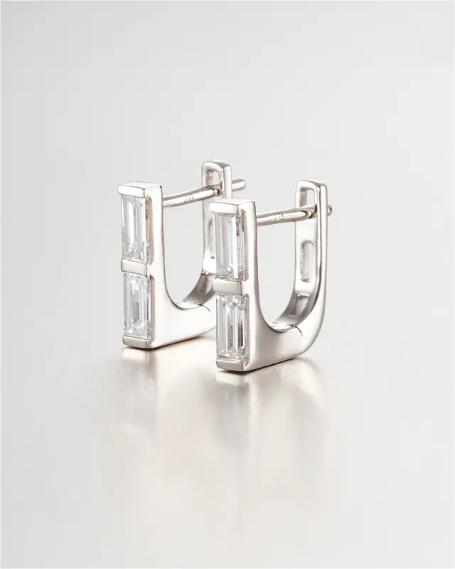 14K White Gold Lab Grown Diamond Stacked Baguette Huggie Earrings - 0.60 CTW made by JENNY BIRD