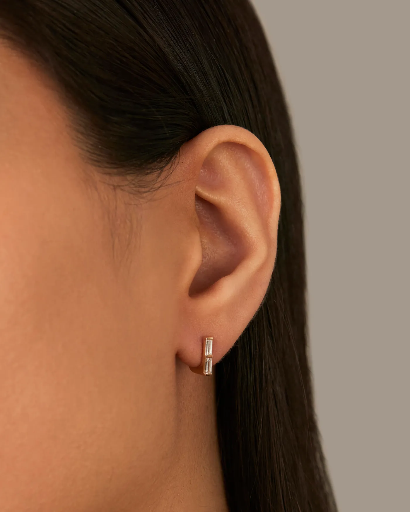 14K Gold Lab Grown Diamond Stacked Baguette Huggie Earrings - 0.60 CTW sold by JENNY BIRD product image thumbnail 2