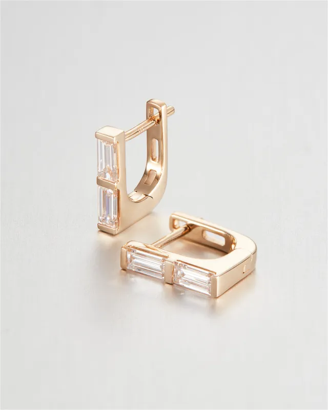 14K Gold Lab Grown Diamond Stacked Baguette Huggie Earrings - 0.60 CTW made by JENNY BIRD