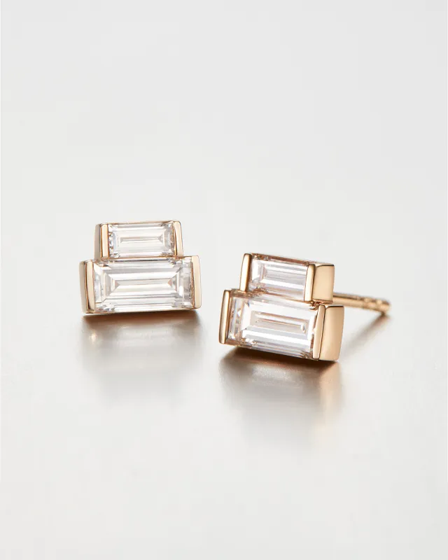14K Gold Lab Grown Diamond Stacked Baguette Studs - 1.0 CTW made by JENNY BIRD