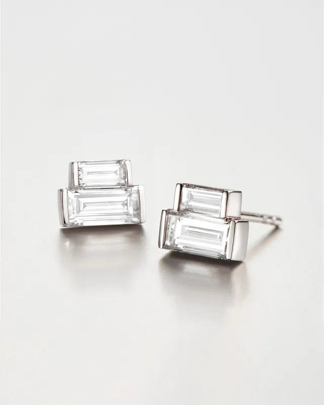 10K White Gold Lab Grown Diamond Stacked Baguette Studs - 1.0 CTW made by JENNY BIRD
