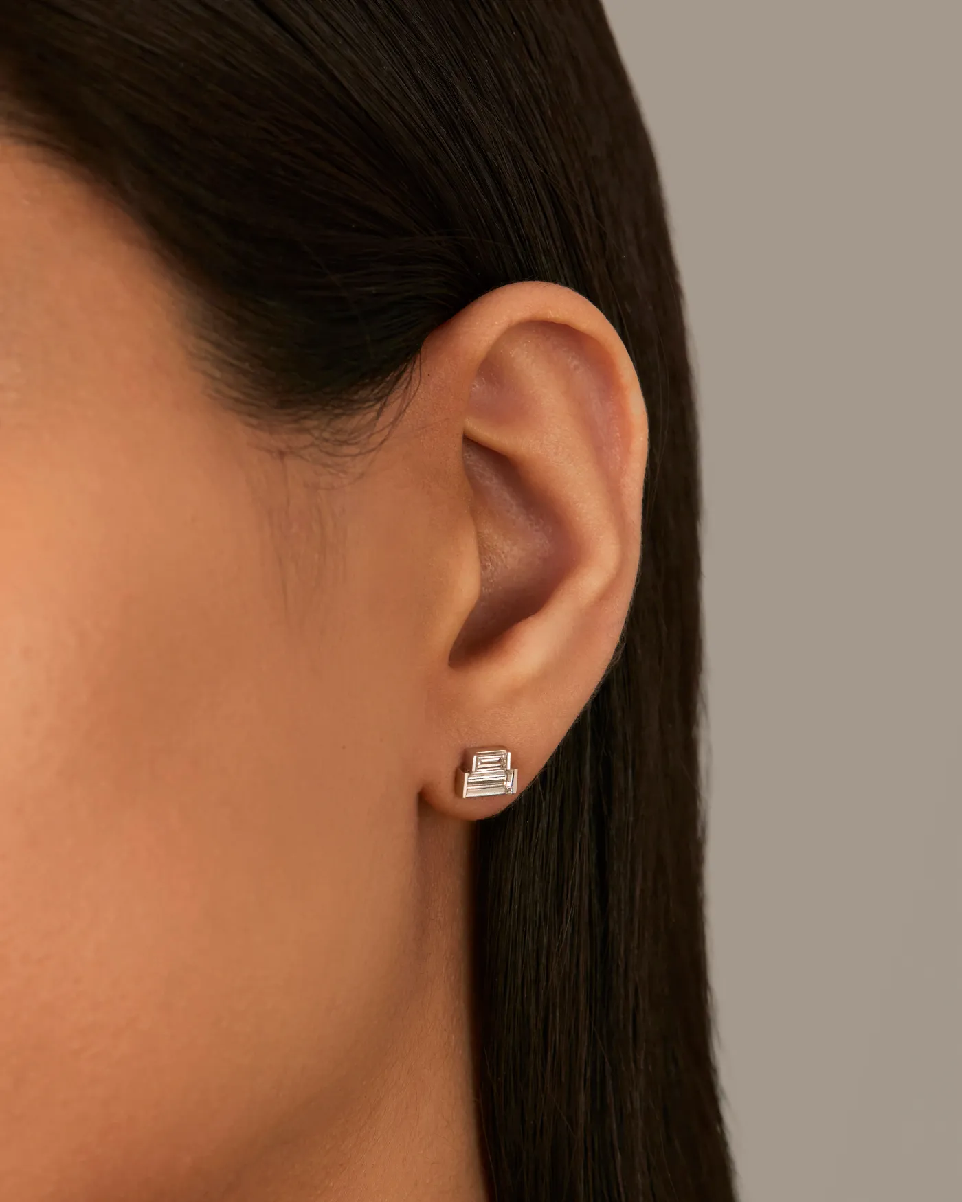 10K White Gold Lab Grown Diamond Stacked Baguette Studs - 1.0 CTW sold by JENNY BIRD product image thumbnail 2