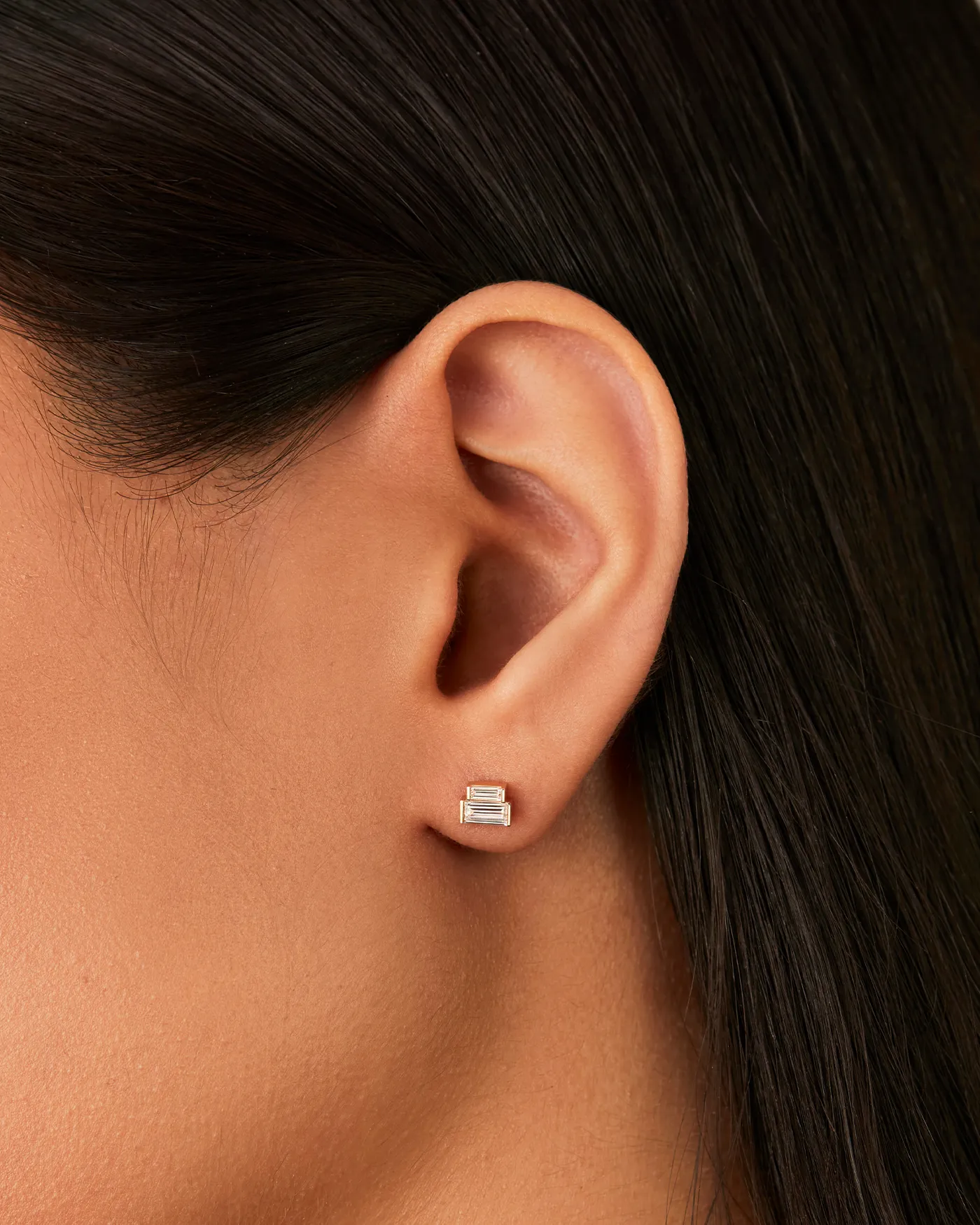 14K Gold Lab Grown Diamond Stacked Baguette Studs - 0.70 CTW sold by JENNY BIRD product image thumbnail 2
