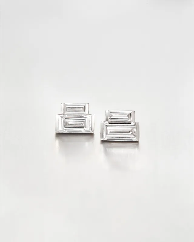 14K White Gold Lab Grown Diamond Stacked Baguette Studs - 0.70 CTW made by JENNY BIRD