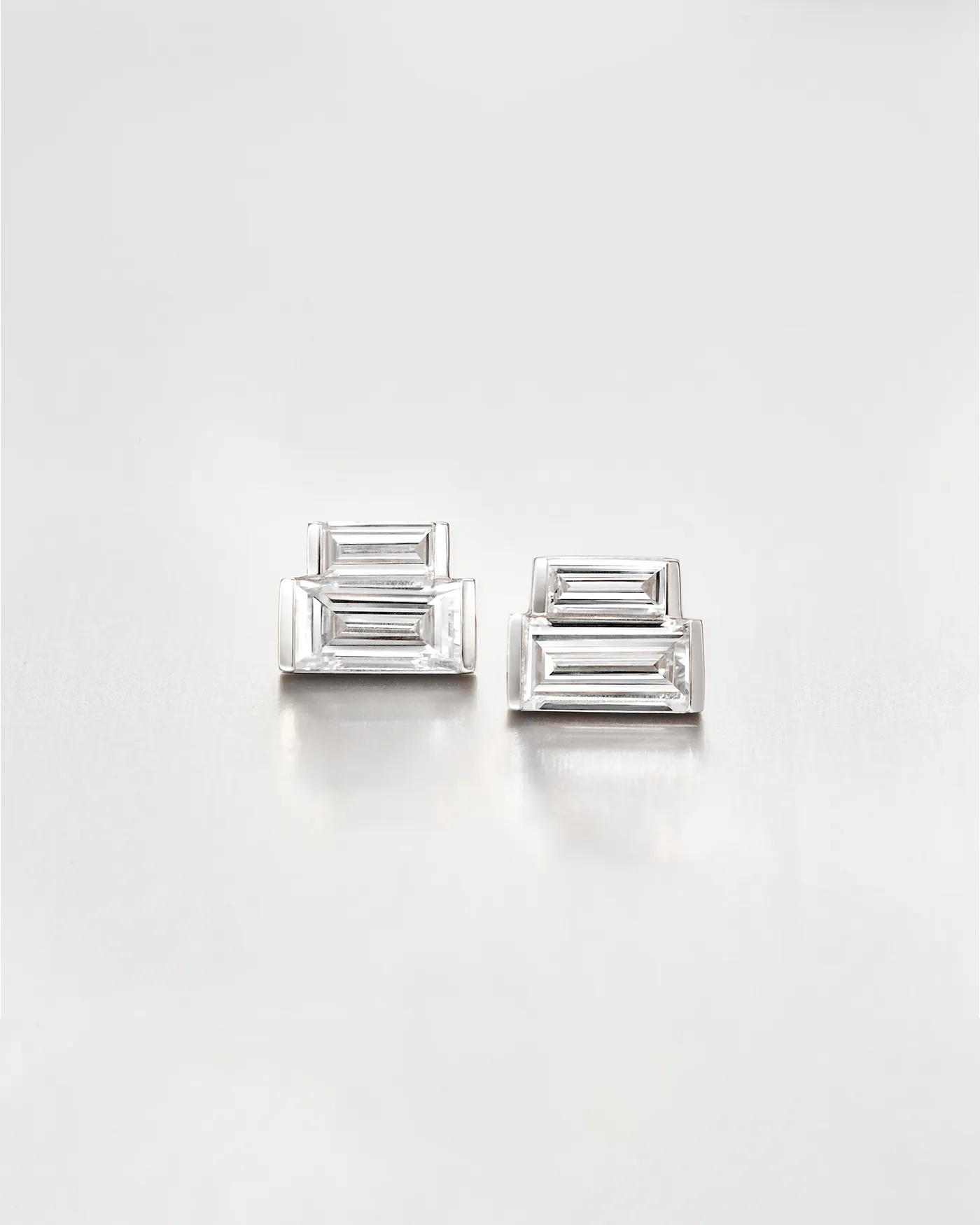 14K White Gold Lab Grown Diamond Stacked Baguette Studs - 0.70 CTW sold by JENNY BIRD