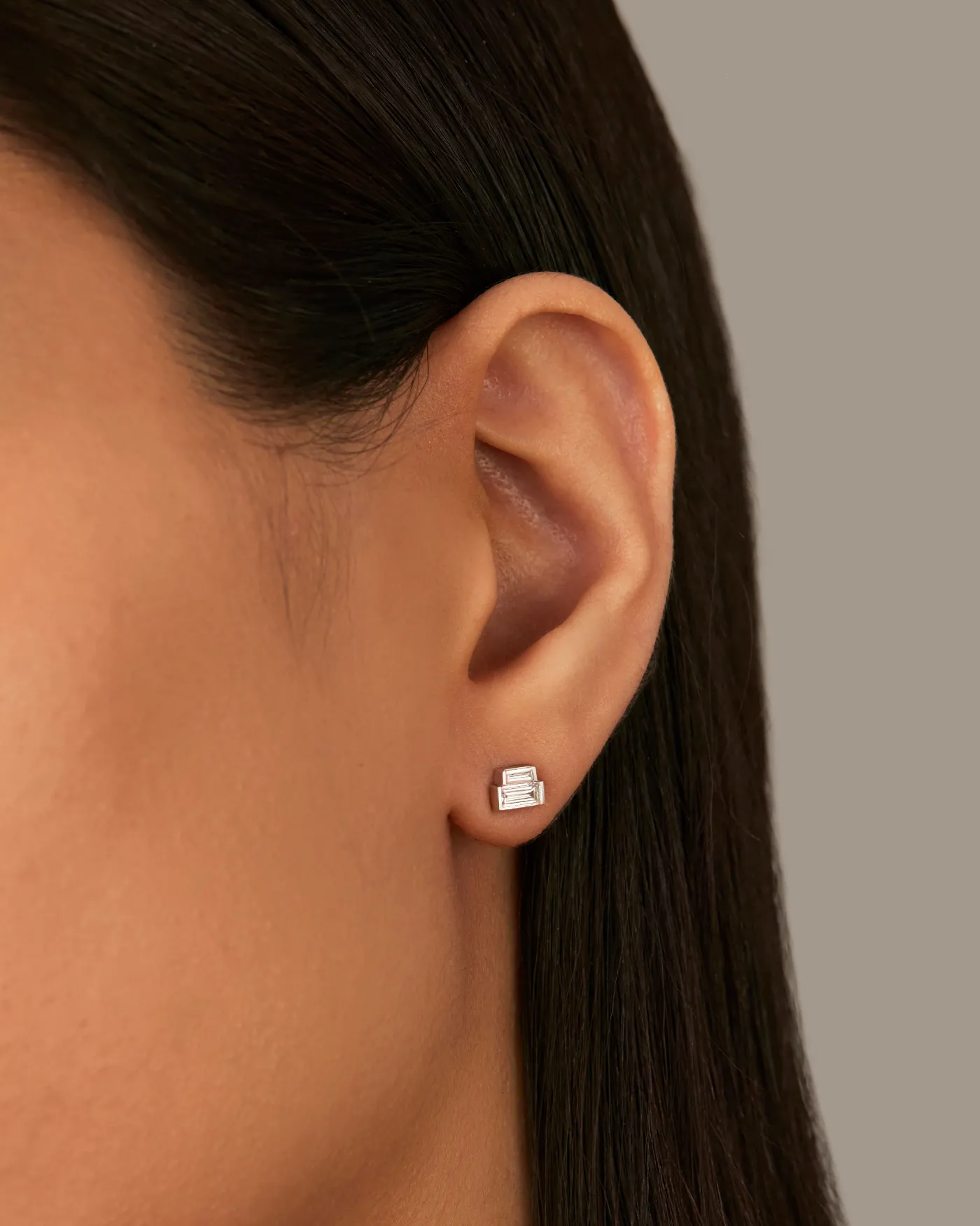 10K White Gold Lab Grown Diamond Stacked Baguette Studs - 0.70 CTW sold by JENNY BIRD product image thumbnail 2