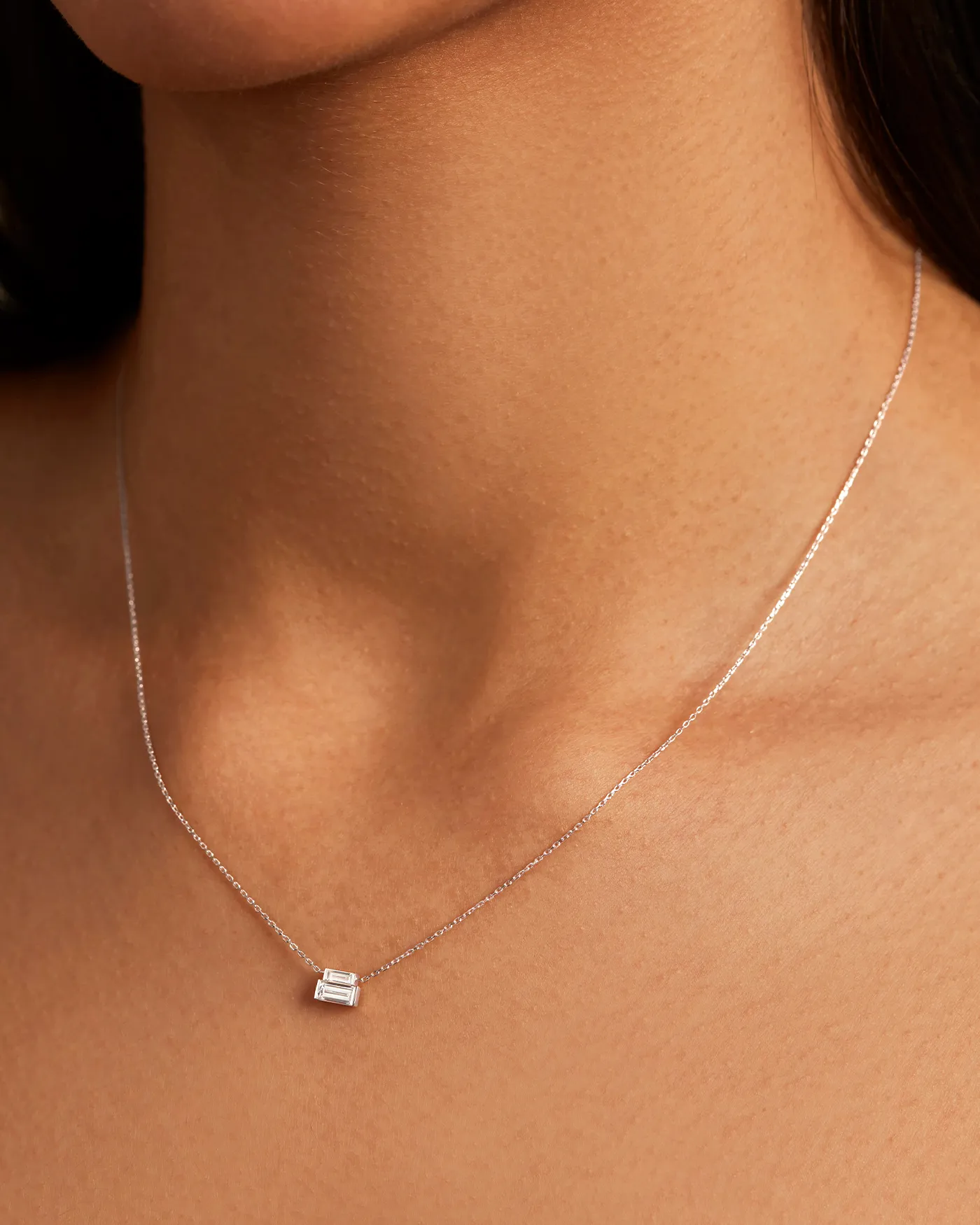 10K White Gold Lab Grown Diamond Stacked Baguette Necklace - 0.50 CTW sold by JENNY BIRD product image thumbnail 2