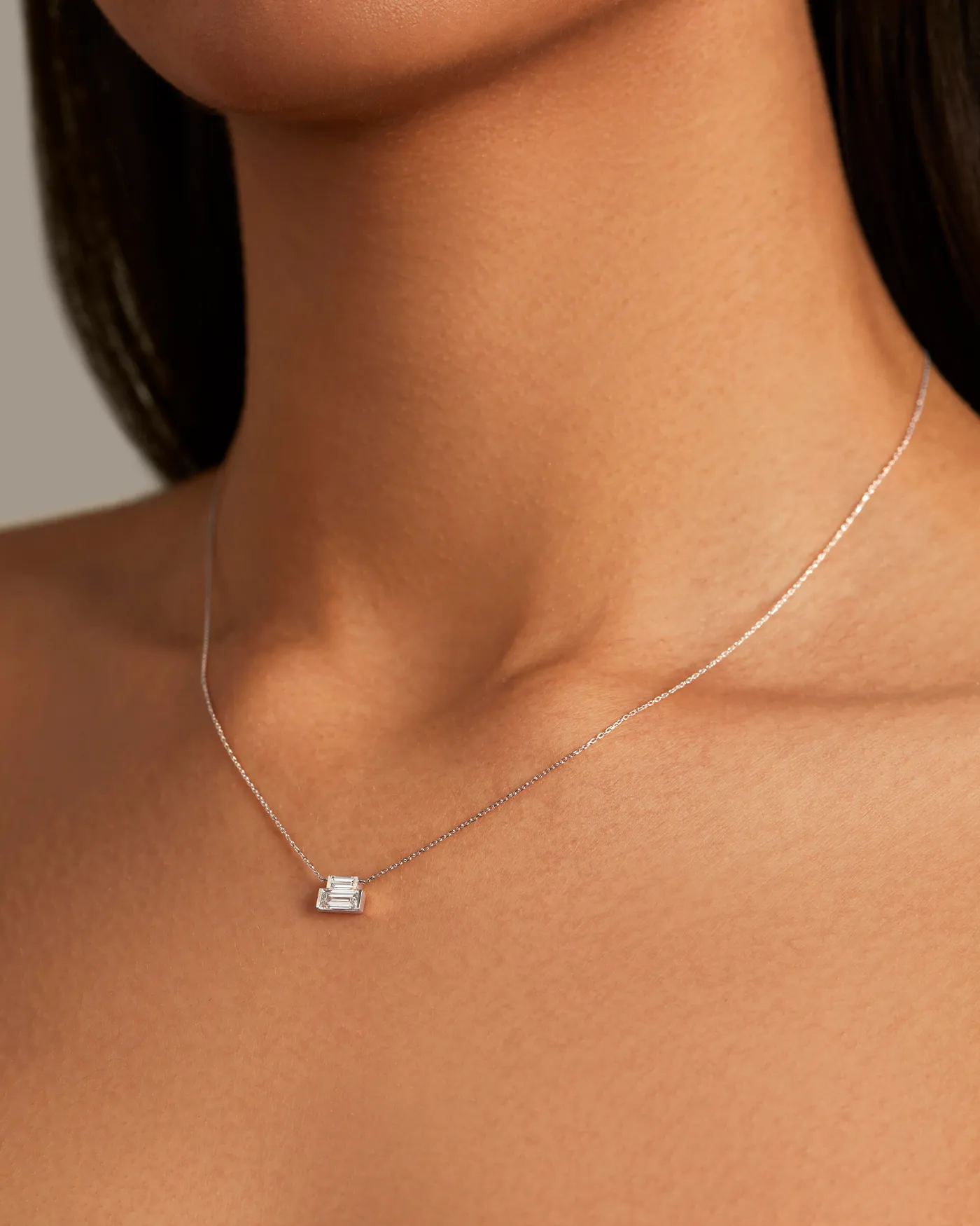 10K White Gold Lab Grown Diamond Stacked Baguette Necklace - 0.30 CTW sold by JENNY BIRD product image thumbnail 2