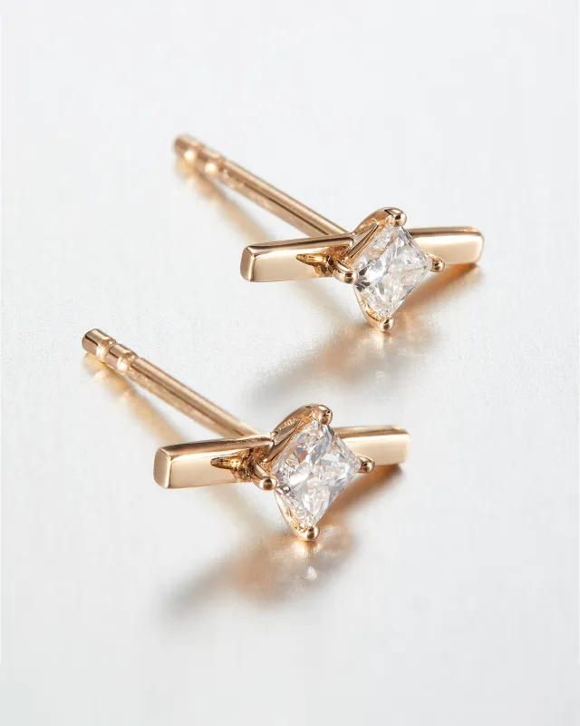 10K Princess Cut Diamond Bar Stud Earrings made by JENNY BIRD