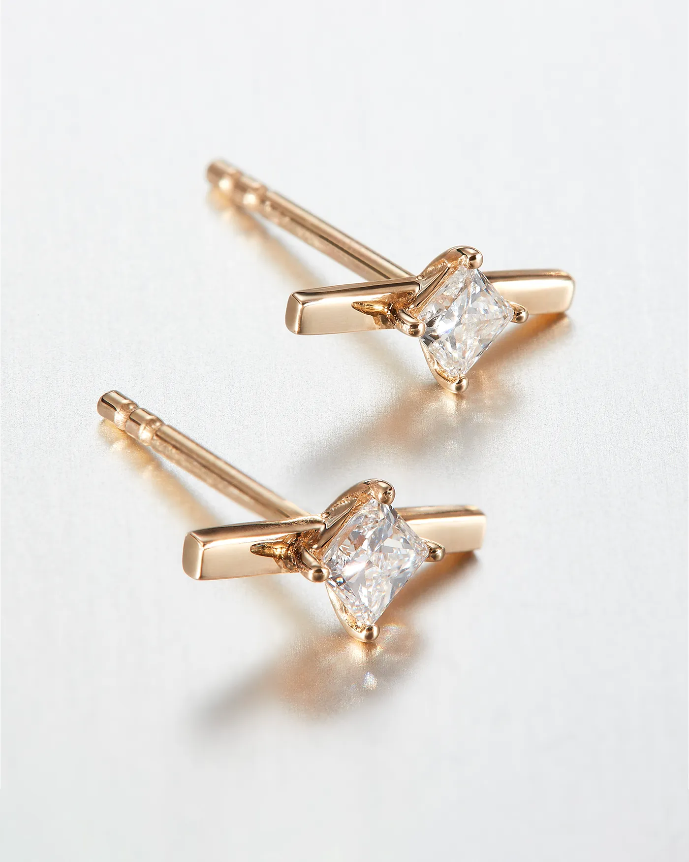 10K Princess Cut Diamond Bar Stud Earrings sold by JENNY BIRD