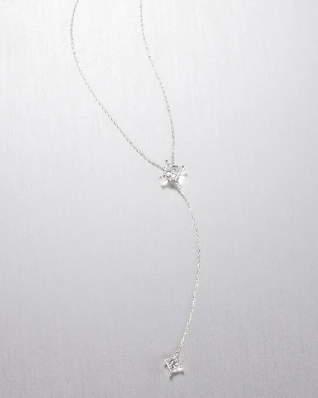 14K Princess Cut Double Diamond Lariat Necklace made by JENNY BIRD
