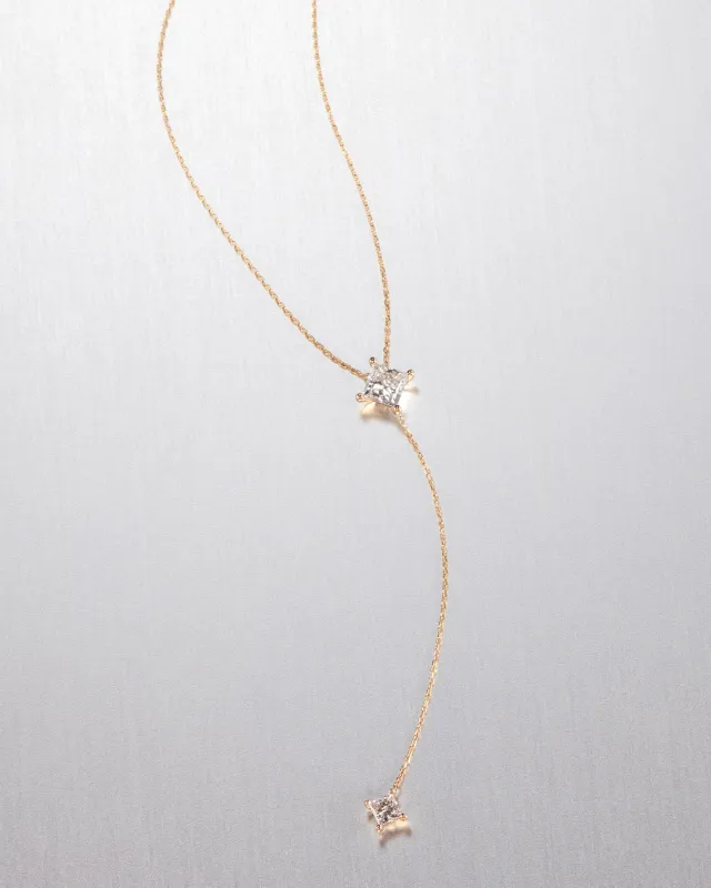 14K Princess Cut Double Diamond Lariat Necklace made by JENNY BIRD