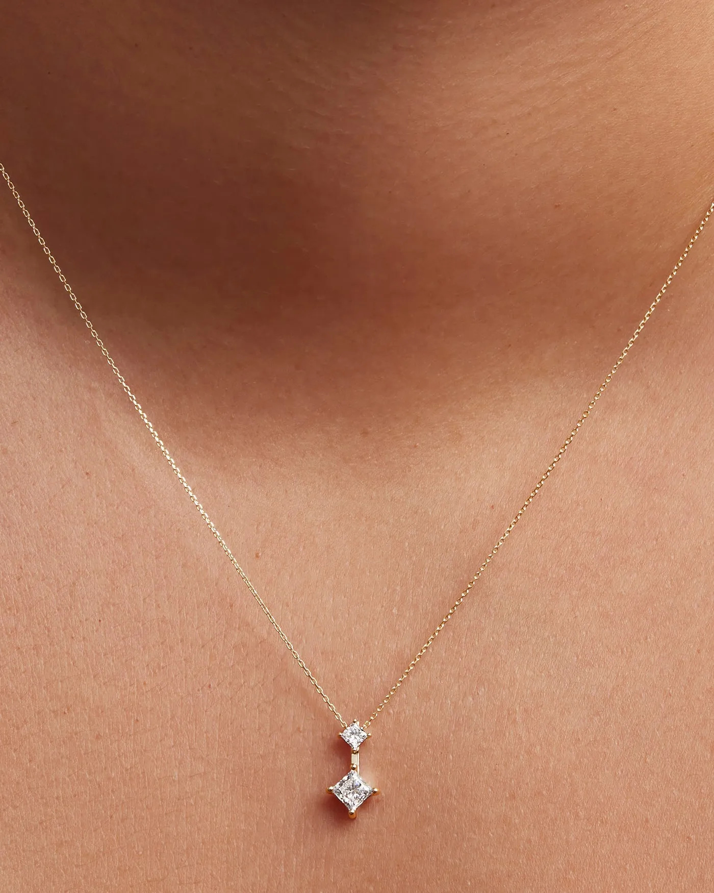 14K Princess Cut Double Diamond Pendant Necklace sold by JENNY BIRD product image thumbnail 2