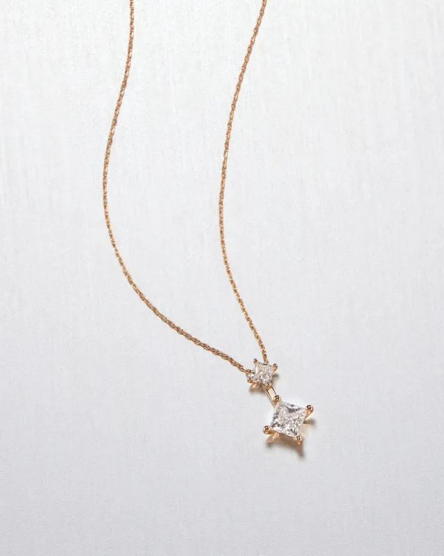 14K Princess Cut Double Diamond Pendant Necklace made by JENNY BIRD