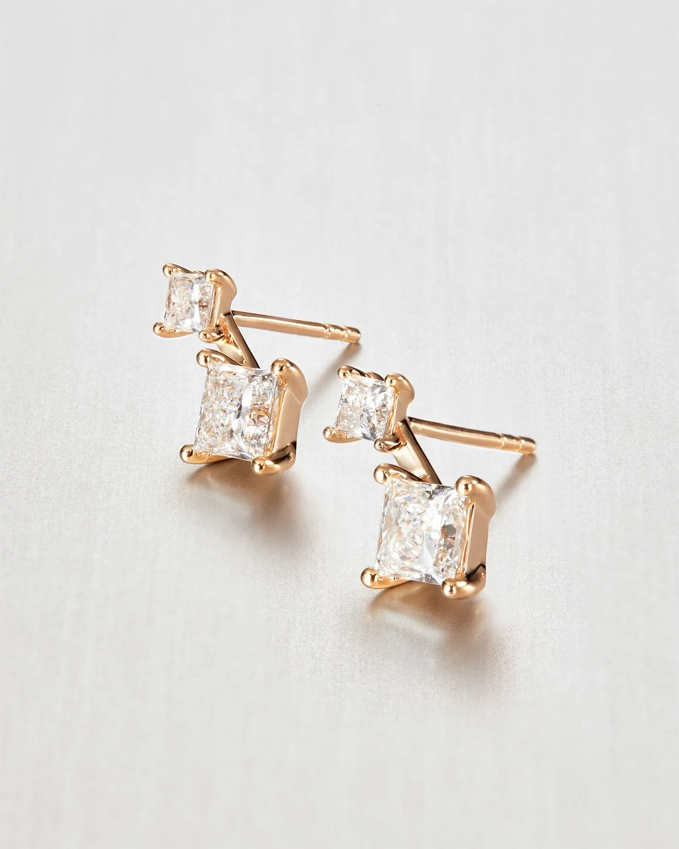 14K Princess Cut Double Diamond Drop Earrings sold by JENNY BIRD