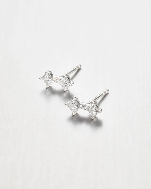 14K Princess Cut Double Diamond Stud Earrings made by JENNY BIRD