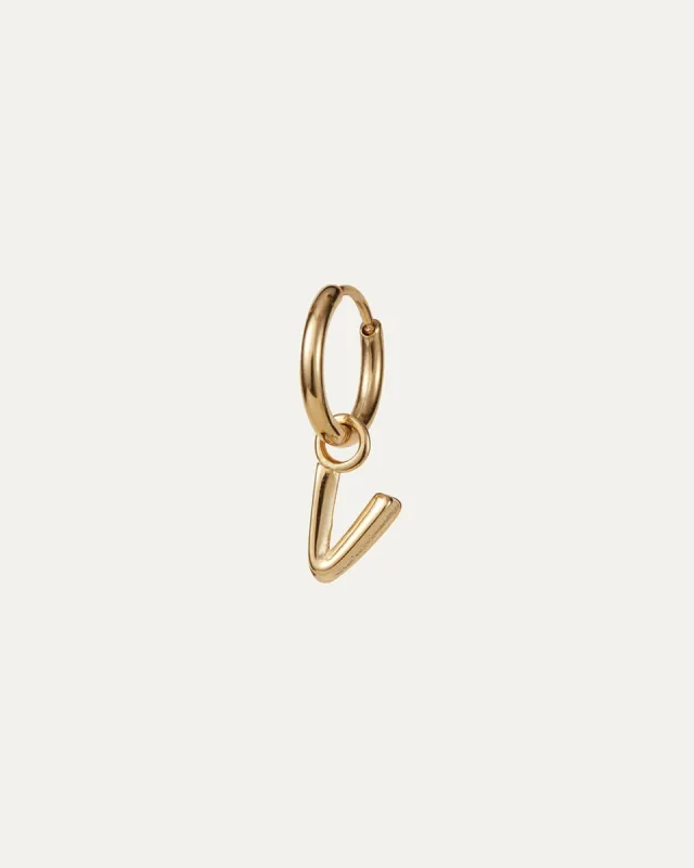 Single Monogram Huggie Earring - V sold by JENNY BIRD