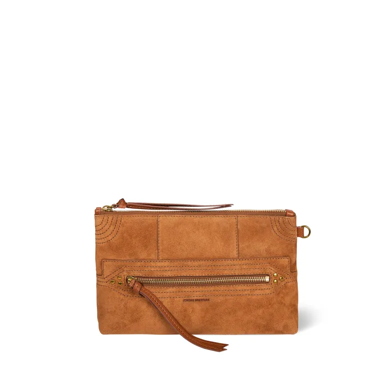 Pochette Lucky Clutch croute velours Caramel made by Jerome Dreyfuss