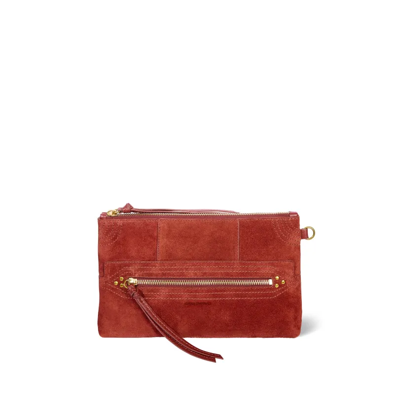 Pochette Lucky Clutch croute velours Rouille made by Jerome Dreyfuss