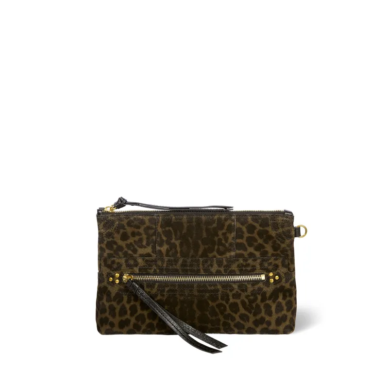 Pochette Lucky Clutch croute velours Imprimé Léopard kaki made by Jerome Dreyfuss