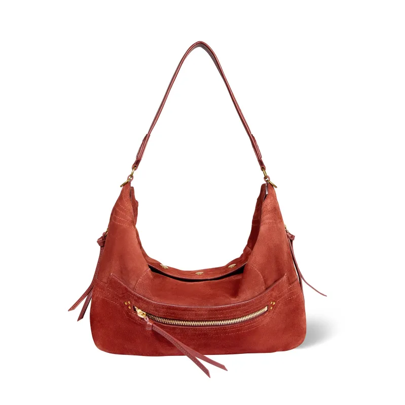 Sac Lucky Hobo Large Croûte Velours Rouille made by Jerome Dreyfuss