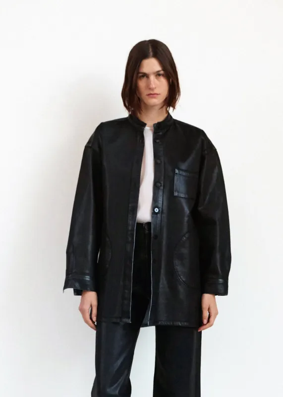 Band Collar Okuda Jacket - Black Lacquer sold by Jesse Kamm
