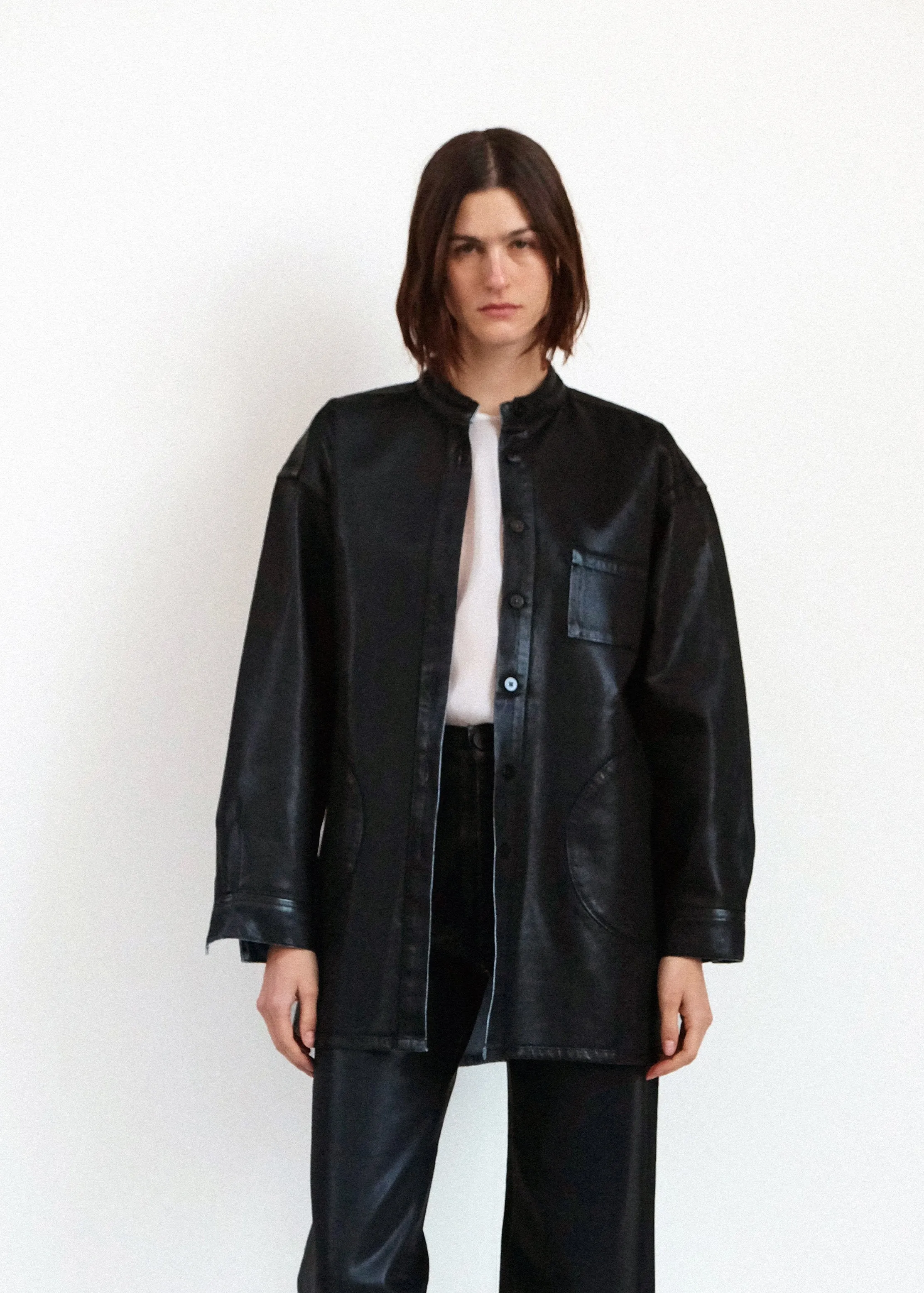 Band Collar Okuda Jacket - Black Lacquer sold by Jesse Kamm