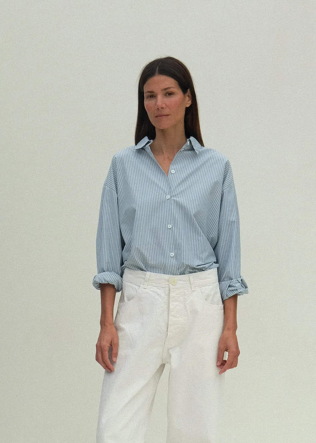 Alberta Shirt - Fog Stripe sold by Jesse Kamm