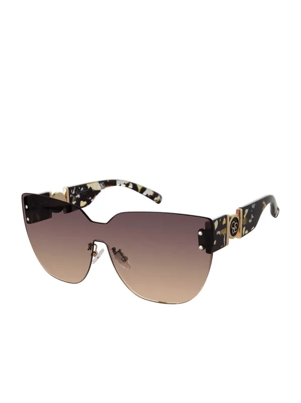 Rimless Cat Eye Shield Sunglasses in Olive Tortoise sold by Jessica Simpson