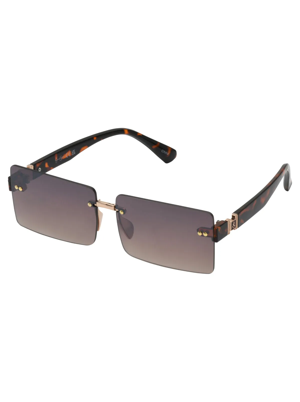 Sleek Rectangular Metal Sunglasses in Gold & Tortoise sold by Jessica Simpson