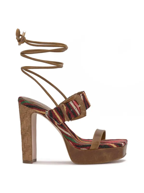 Caelia Ankle Lace Up Platform Sandal in Brown Multi sold by Jessica Simpson