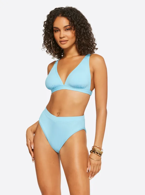 Textured Solids Full Support Triangle Bra in Sky sold by Jessica Simpson