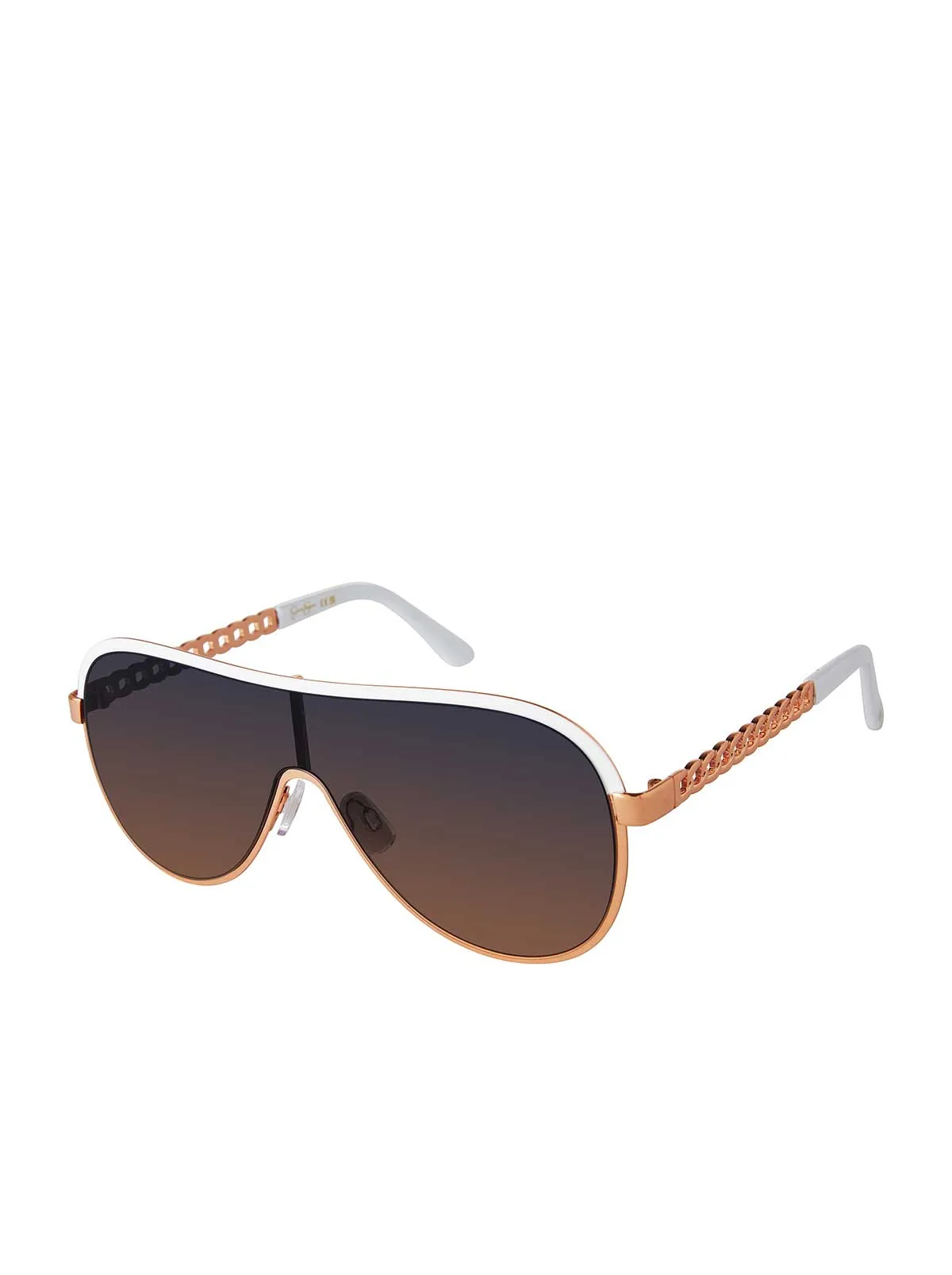 Metal Shield Aviator Pilot Sunglasses in Rose Gold & White sold by Jessica Simpson