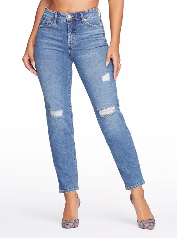 Spotlight High Rise Straight Jeans in On The Run sold by Jessica Simpson
