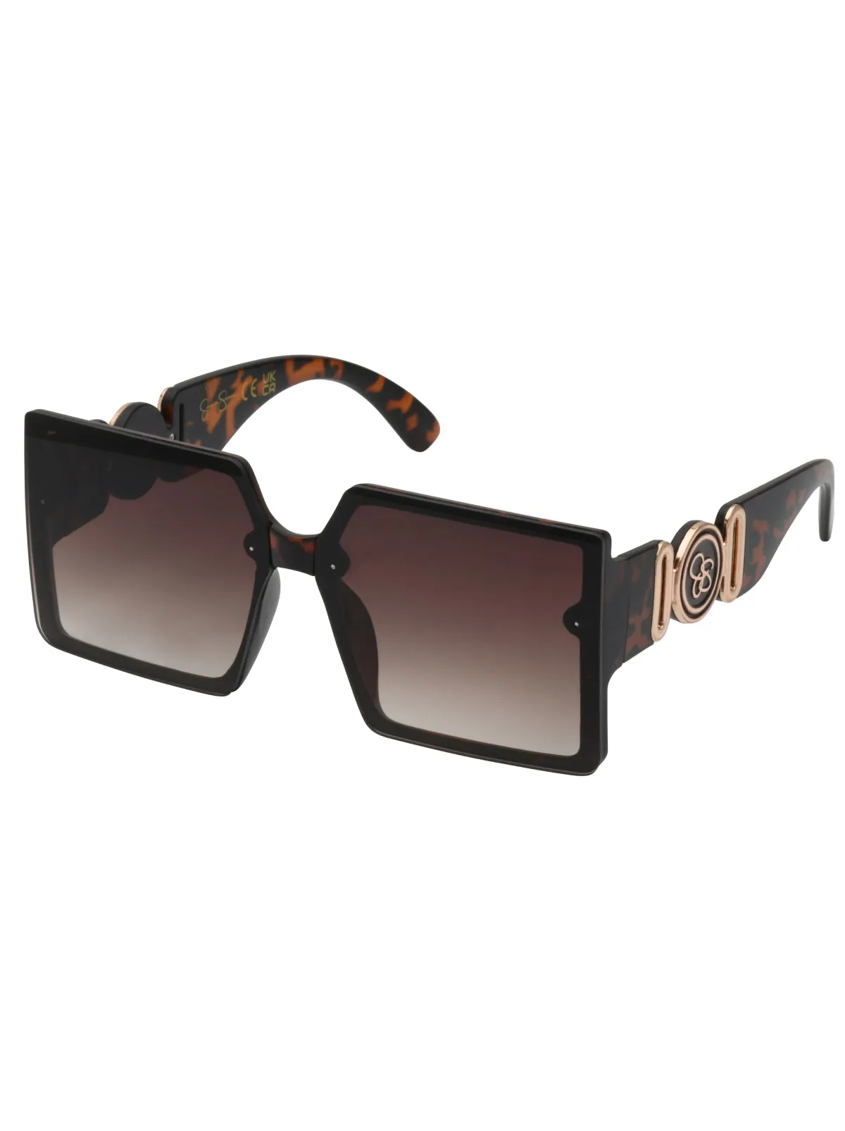 Oversized Metal Accent Square Sunglasses in Matte Tortoise sold by Jessica Simpson