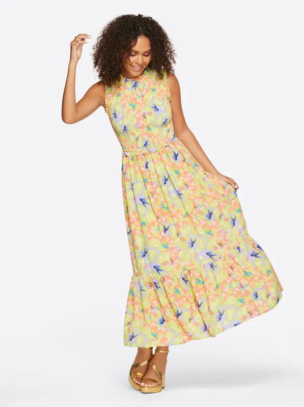 Mira Tiered Ruffle Maxi Dress in Candy Hibiscus sold by Jessica Simpson