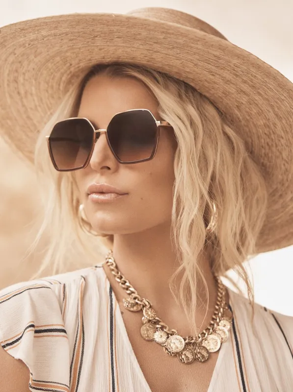 Geometric Metal Sunglasses in Gold & Nude sold by Jessica Simpson