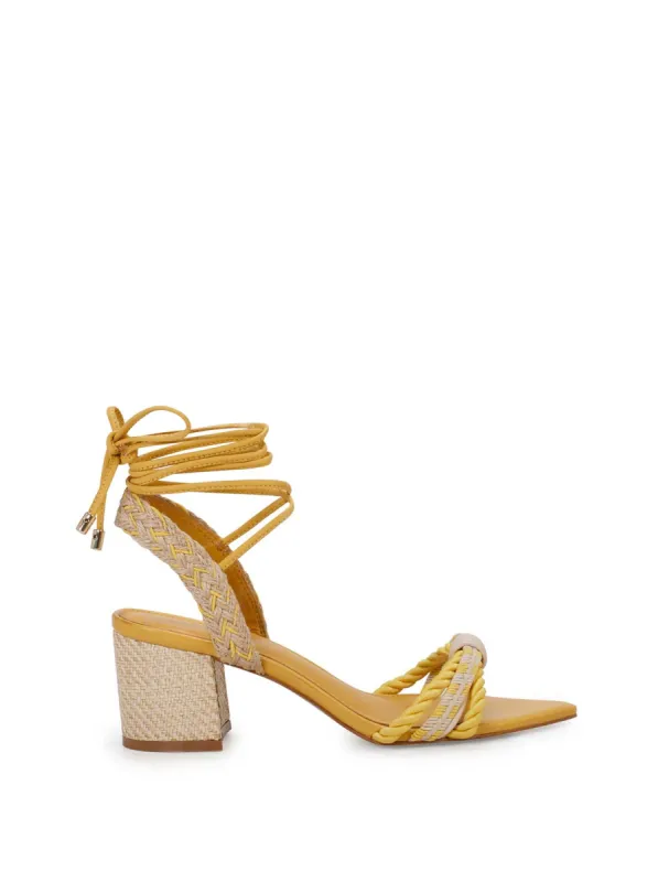 Prim Woven Block Heel Sandal in Yellow sold by Jessica Simpson
