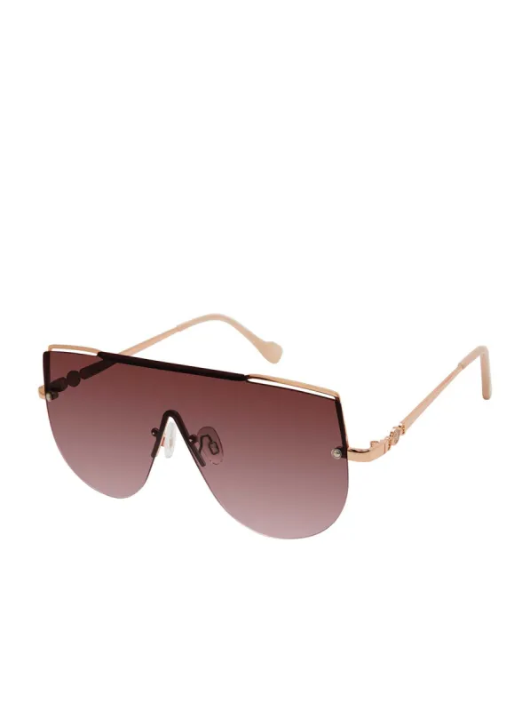 Metal Aviator Shield Sunglasses in Rose Gold sold by Jessica Simpson