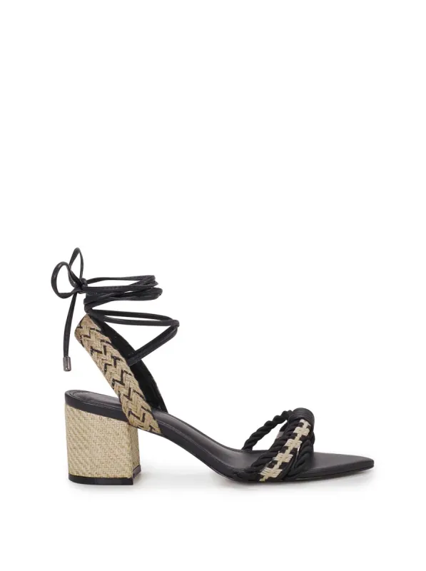 Prim Woven Block Heel Sandal in Black sold by Jessica Simpson