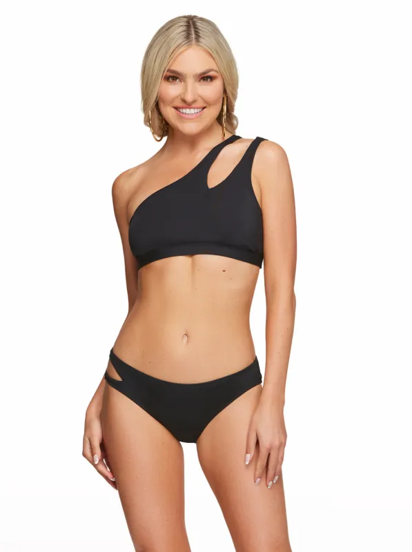 Solid One Shoulder Top With Slash in Black sold by Jessica Simpson