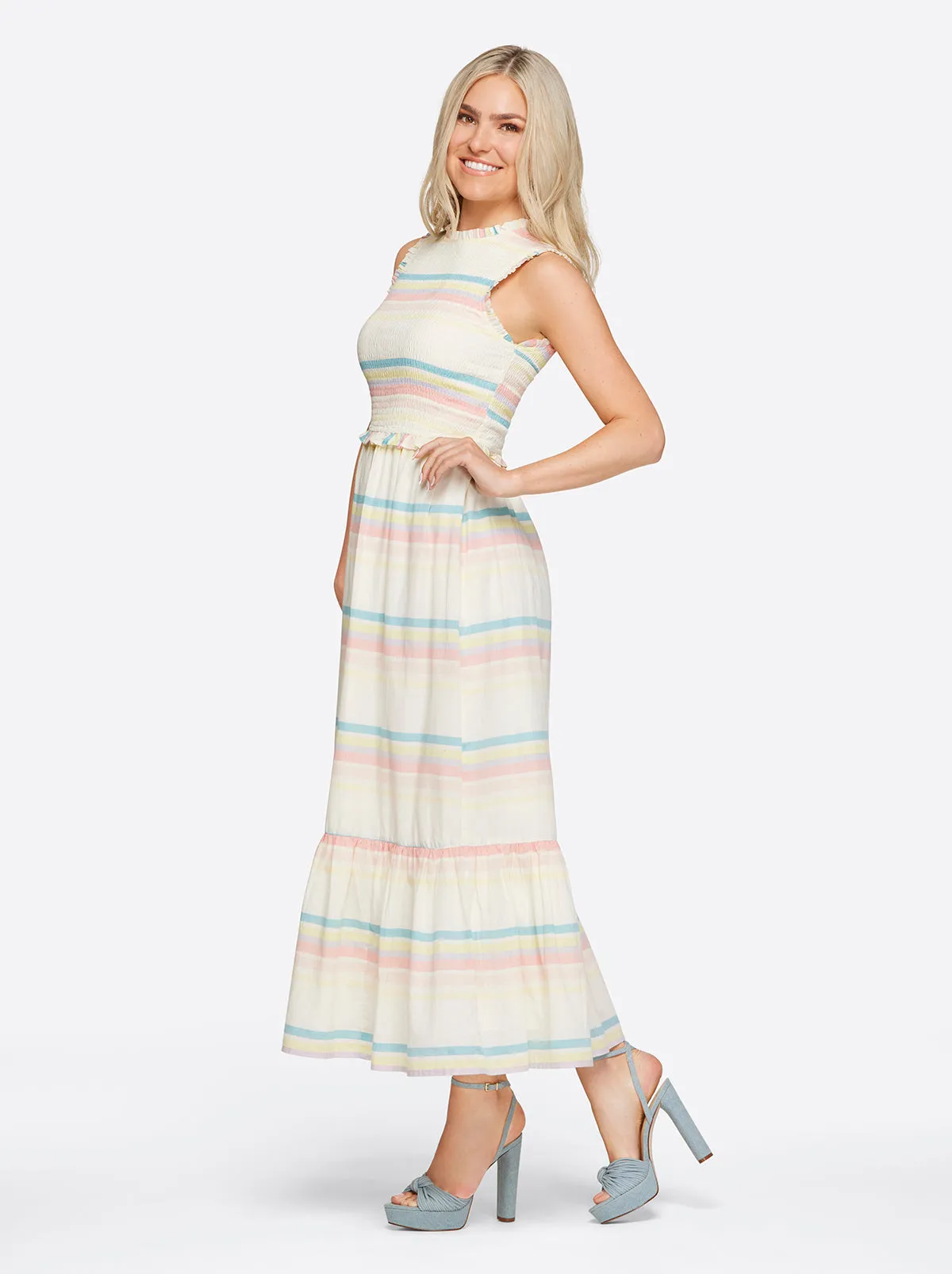 Mira Tiered Ruffle Maxi Dress in Gardenia-Spectrum Stripe sold by Jessica Simpson product image thumbnail 3