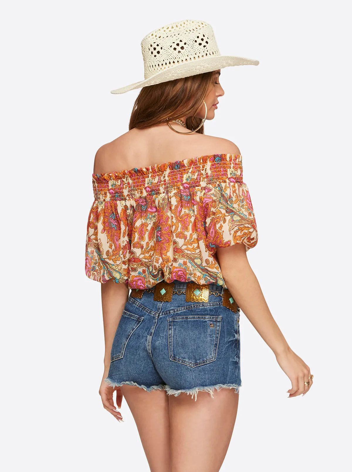 Alma Off Shoulder Top in Apricot Sherbet Paisley sold by Jessica Simpson product image thumbnail 4