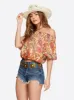 Alma Off Shoulder Top in Apricot Sherbet Paisley sold by Jessica Simpson