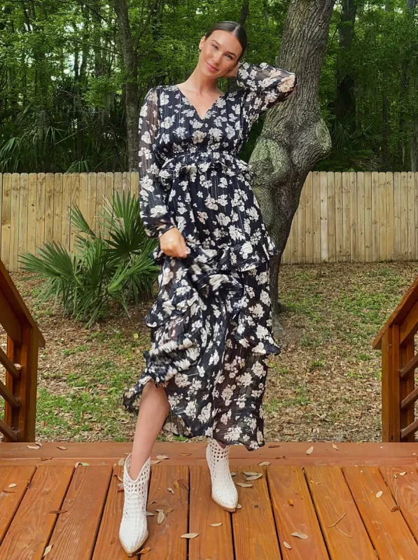 Baianca Maxi Dress in Pressed Florets Black made by Jessica Simpson