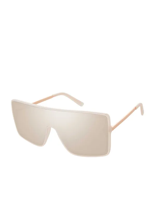 Square Shield Metal Temple Sunglasses in Rose Gold sold by Jessica Simpson