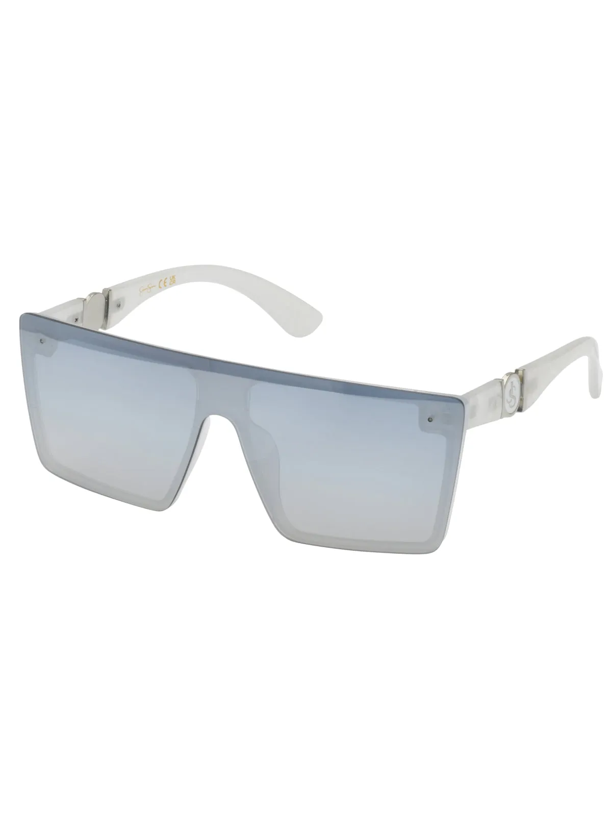 Oversized Square Shield Sunglasses in White Marble sold by Jessica Simpson
